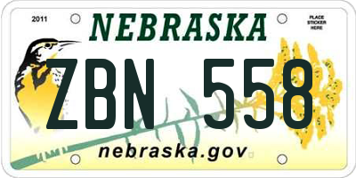 NE license plate ZBN558