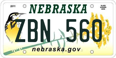 NE license plate ZBN560
