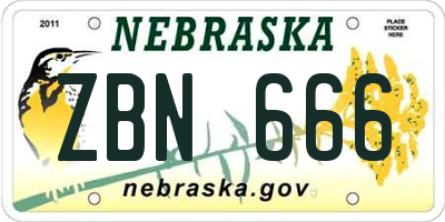NE license plate ZBN666