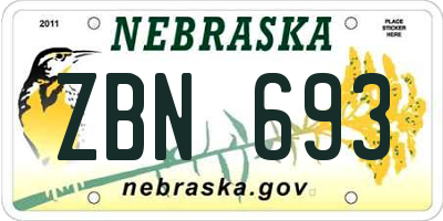 NE license plate ZBN693