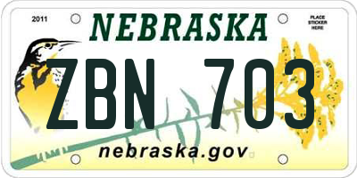 NE license plate ZBN703