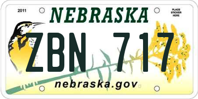 NE license plate ZBN717