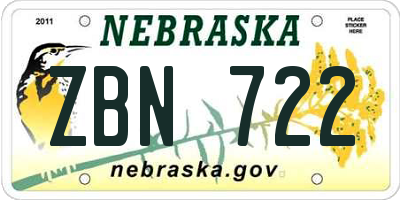 NE license plate ZBN722