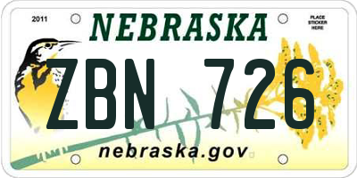 NE license plate ZBN726