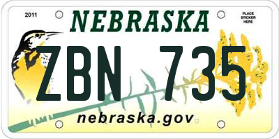 NE license plate ZBN735