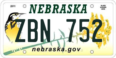 NE license plate ZBN752