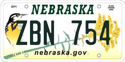 NE license plate ZBN754