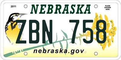 NE license plate ZBN758