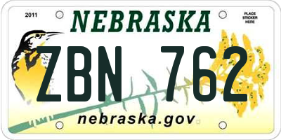 NE license plate ZBN762