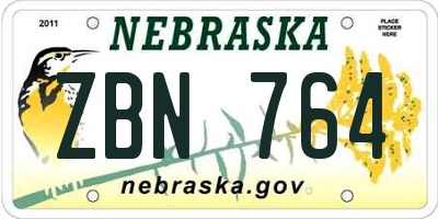 NE license plate ZBN764
