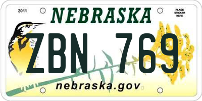 NE license plate ZBN769