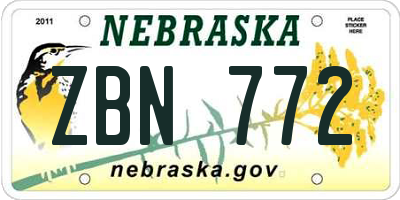 NE license plate ZBN772