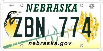NE license plate ZBN774