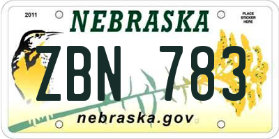 NE license plate ZBN783