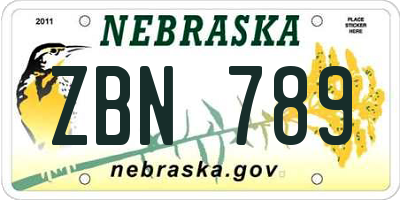 NE license plate ZBN789