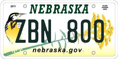 NE license plate ZBN800