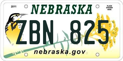 NE license plate ZBN825