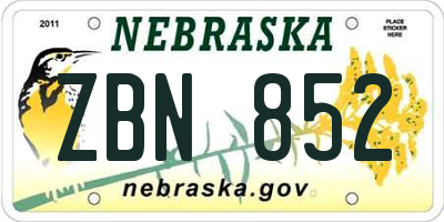 NE license plate ZBN852