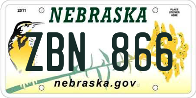 NE license plate ZBN866