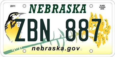 NE license plate ZBN887