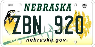 NE license plate ZBN920