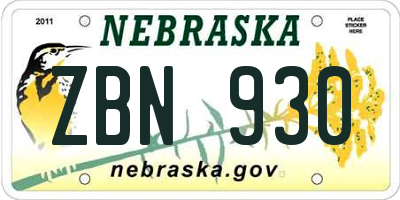 NE license plate ZBN930