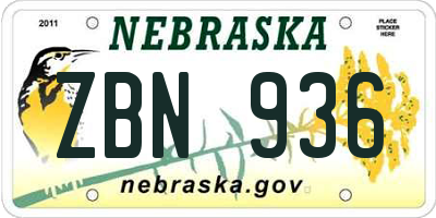 NE license plate ZBN936