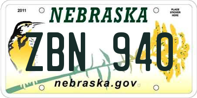 NE license plate ZBN940