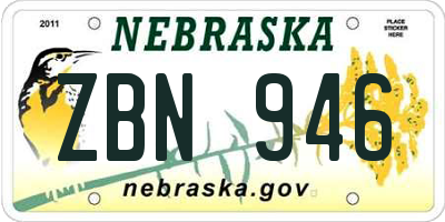 NE license plate ZBN946