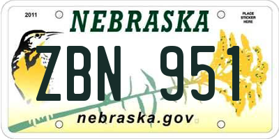 NE license plate ZBN951