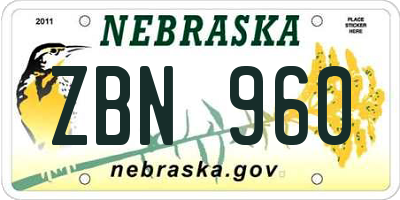 NE license plate ZBN960