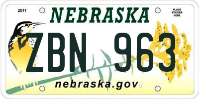 NE license plate ZBN963