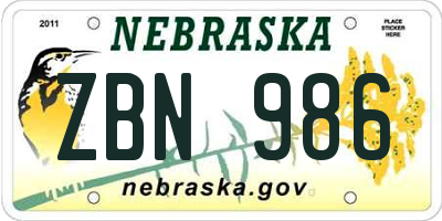 NE license plate ZBN986