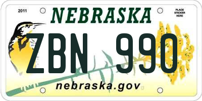 NE license plate ZBN990