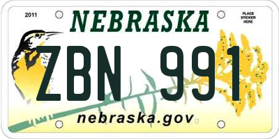 NE license plate ZBN991