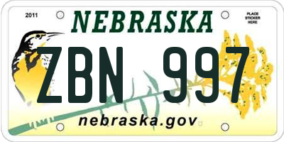 NE license plate ZBN997