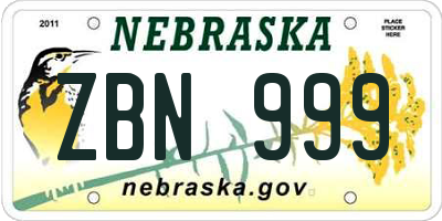 NE license plate ZBN999