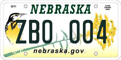 NE license plate ZBO004