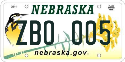 NE license plate ZBO005