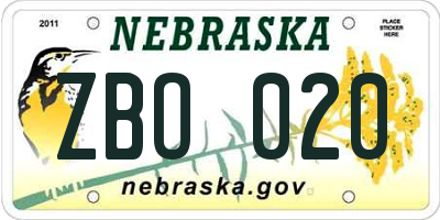 NE license plate ZBO020