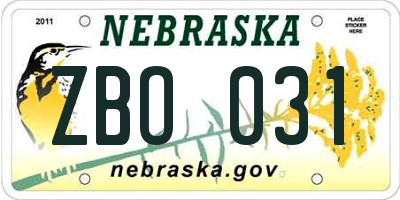 NE license plate ZBO031