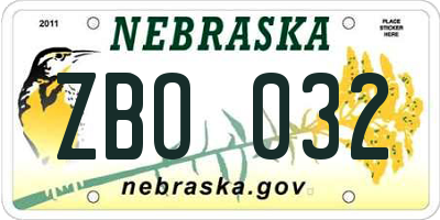 NE license plate ZBO032