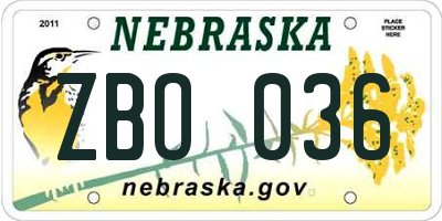 NE license plate ZBO036