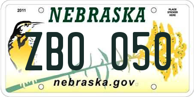 NE license plate ZBO050