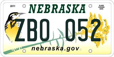 NE license plate ZBO052