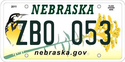 NE license plate ZBO053