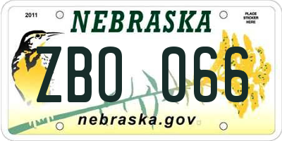 NE license plate ZBO066