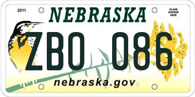 NE license plate ZBO086