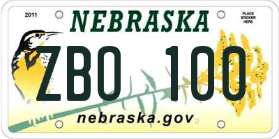 NE license plate ZBO100