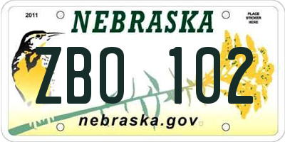 NE license plate ZBO102